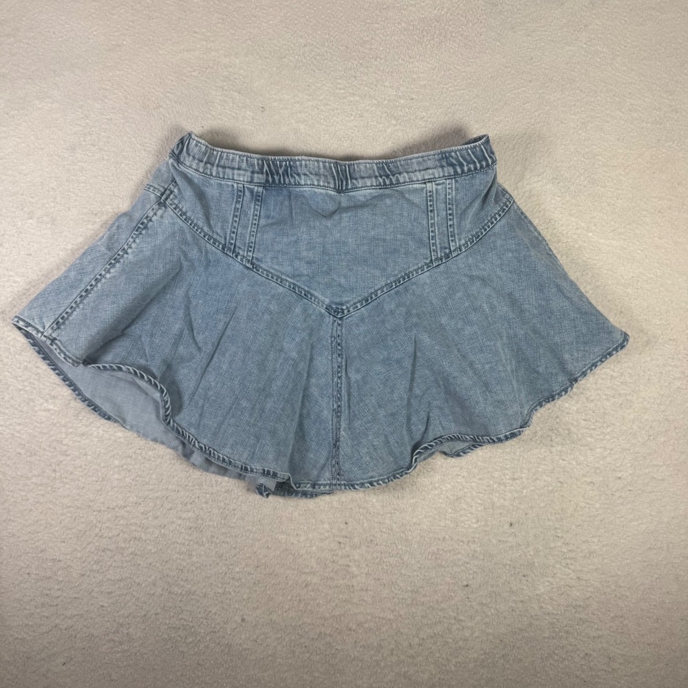 Aerie Denim Mini Skirt Womens L Light Wash Excellent Elastic Waist Fit & Flare